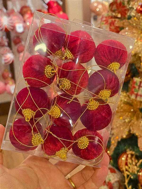 BOLA VELUDO VERMELHA 4CM COM 12 UNIDS - PRÉ VENDA 2026