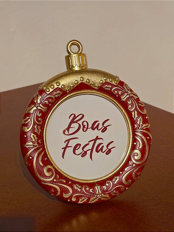 PORTA RETRATO BOLA DE NATAL EM RESINA 15,5X19CM