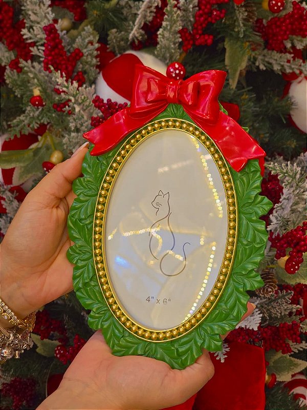 PORTA RETRATO NATALINO COM LAÇO EM RESINA 25,1CM - PRÉ VENDA 2026