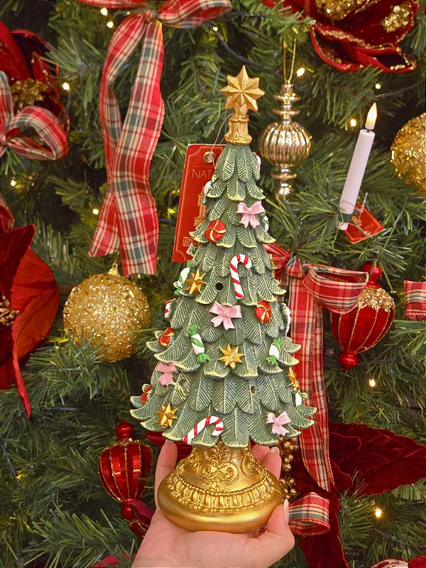 ÁRVORE COM ESTRELAS VERDE EM RESINA 33CM - PRÉ VENDA 2026