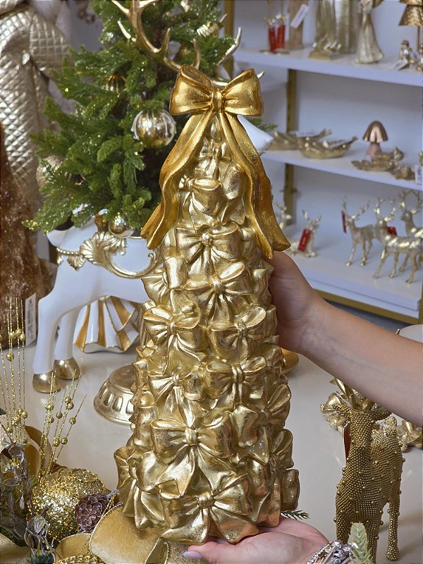 ÁRVORE EM RESINA COM LAÇOS DOURADO RESINA 41,8CM - PRÉ VENDA 2026