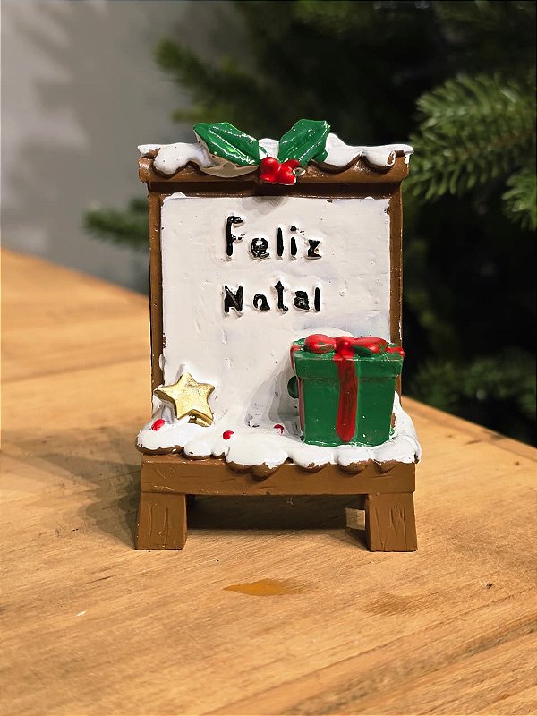 MINI PLACA FELIZ NATAL EM RESINA 9CM