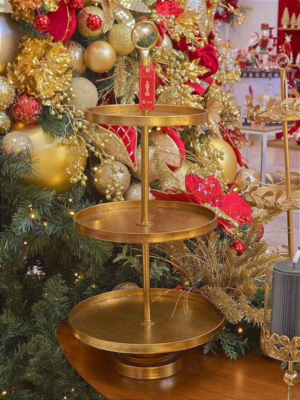 BANDEJA COM 3 ANDARES OURO 77CM - PRÉ VENDA 2026