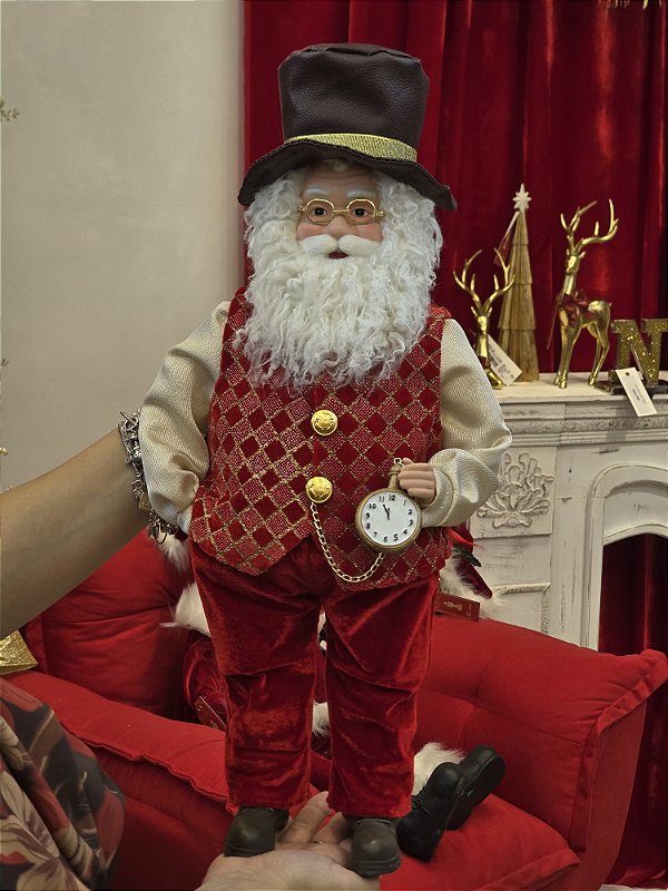 PAPAI NOEL COM CARTOLA E RELÓGIO 45CM - PRÉ VENDA 2026