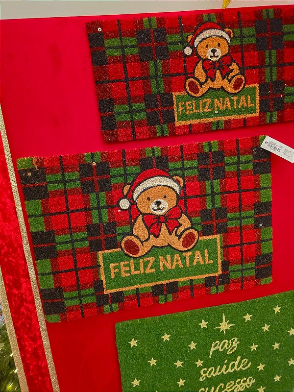 CAPACHO DE FIBRA XADREZ COM URSO 60X40CM - PRÉ VENDA 2026