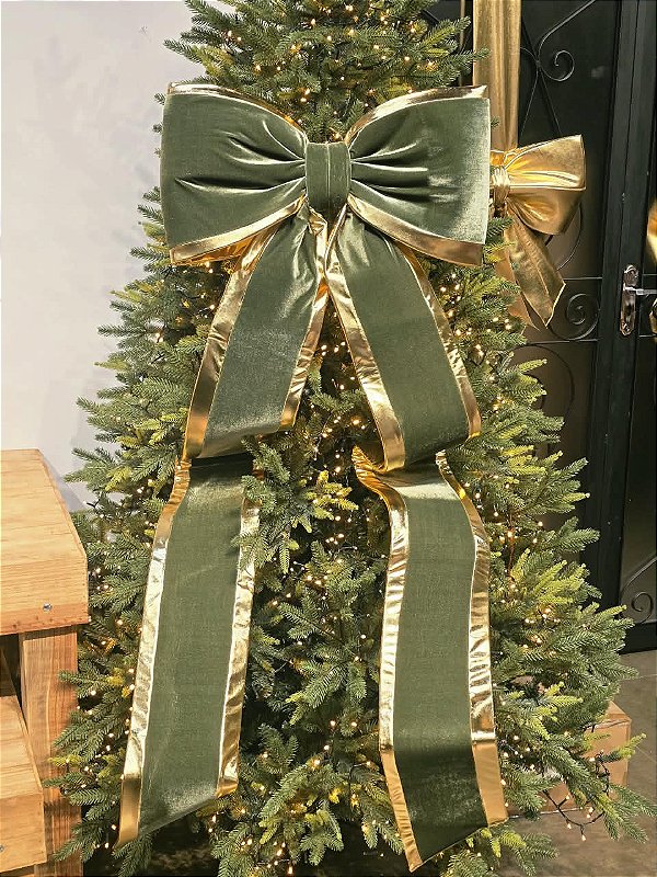 LAÇO VELUDO VERDE NATAL DUPLA FACE BORDA OURO GG