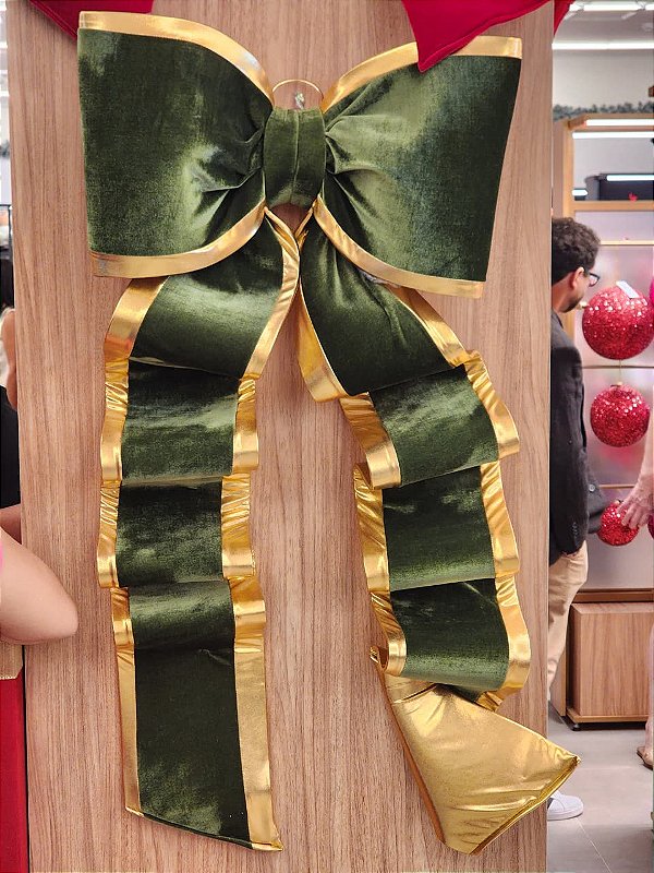 LAÇO VELUDO VERDE NATAL DUPLA FACE BORDA OURO GG - PRÉ VENDA 2026