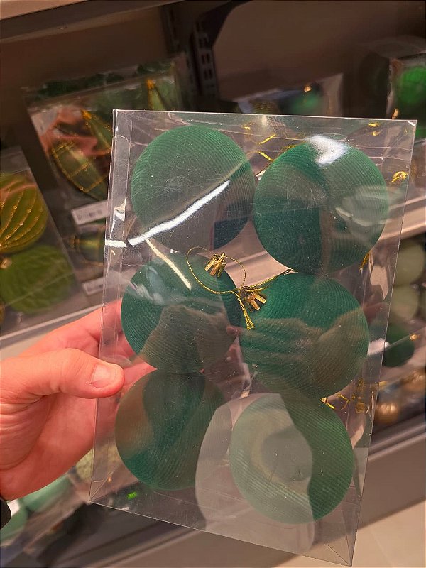 BOLA VELUDO VERDE LINHAS 8CM COM 6 UNIDADES - PRÉ VENDA 2026