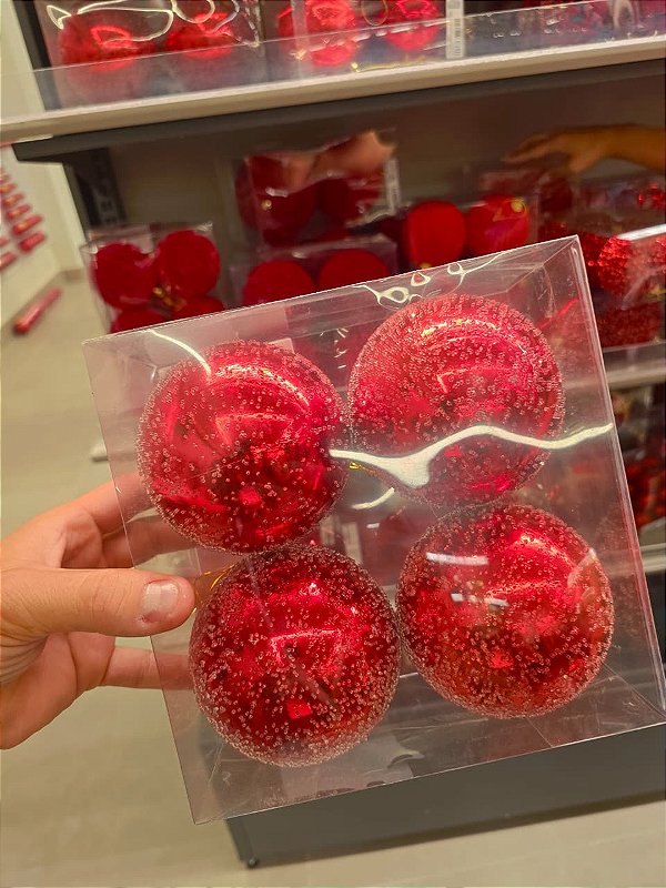 BOLA VERMELHA AÇUCARADA 10CM COM 4 UNIDADES - PRÉ VENDA 2026
