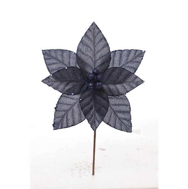 FLOR POINSETIA AZUL COM GLITER AZUL 25CM - PRÉ VENDA 2026