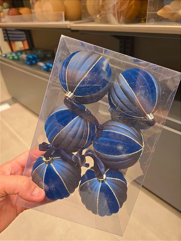 BOLA AZUL COM VELUDO 8CM COM 6 UNIDADES - PRÉ VENDA 2026