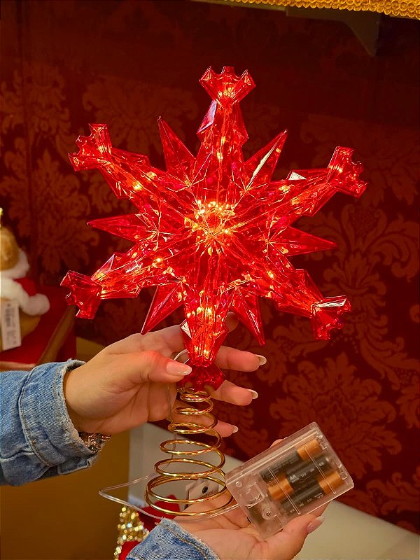 TOPO PARA ÁRVORE FLOCO DE NEVE VERMELHO COM LED 31,5CM - PRÉ VENDA 2026