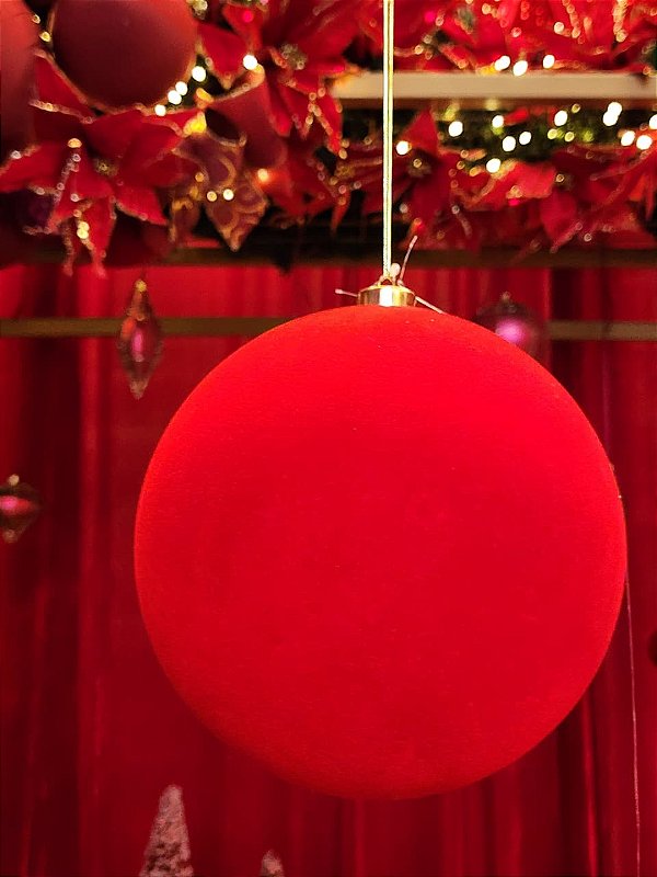 BOLA VERMELHA VELUDO FLOCADA 20CM - PRÉ VENDA 2026