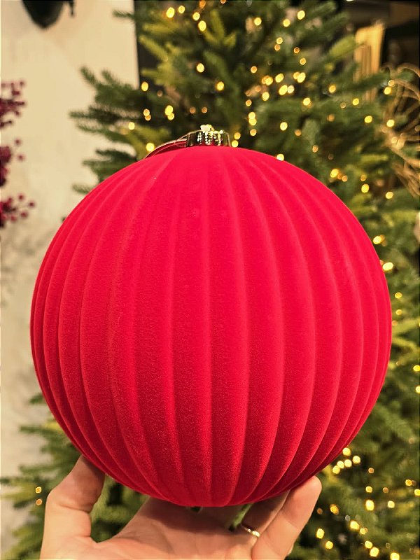 BOLA VERMELHA VELUDO FLOCADA GOMO 20CM