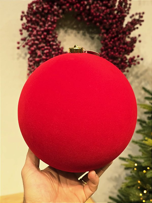BOLA VERMELHA VELUDO FLOCADA LISA 20CM