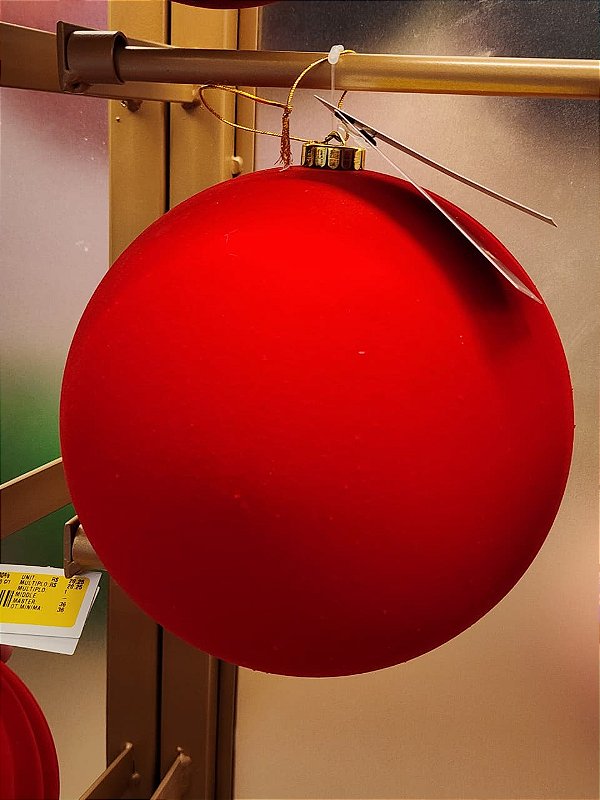 BOLA VERMELHA VELUDO FLOCADA LISA 20CM - PRÉ VENDA 2026