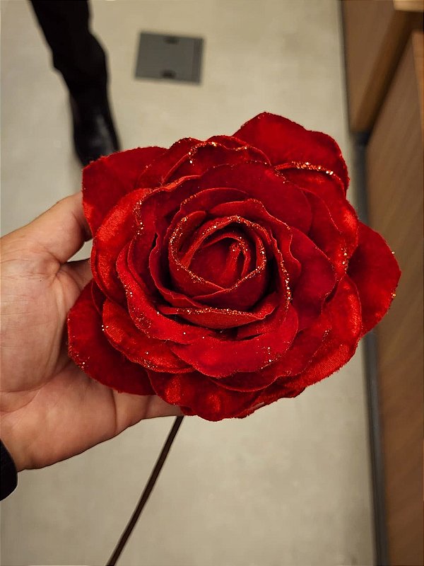 FLOR ROSA VERMELHA VELUDO 40CM - PRÉ VENDA 2026