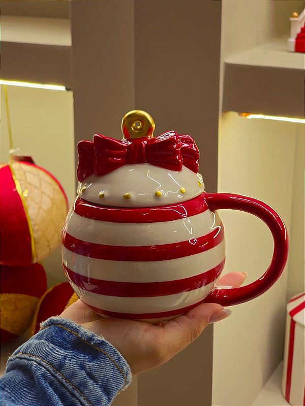 CANECA POTE COM TAMPA LAÇO COM LISTRAS 13CM - PRÉ VENDA 2026