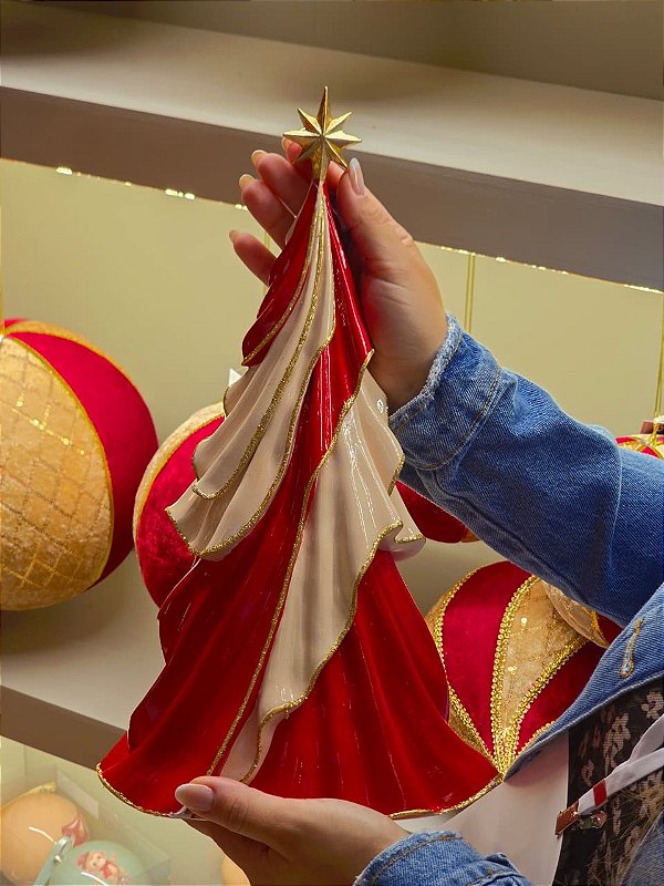 ÁRVORE COM RELEVO E ESTRELA BRANCA E VERMELHA 35CM - PRÉ VENDA 2026