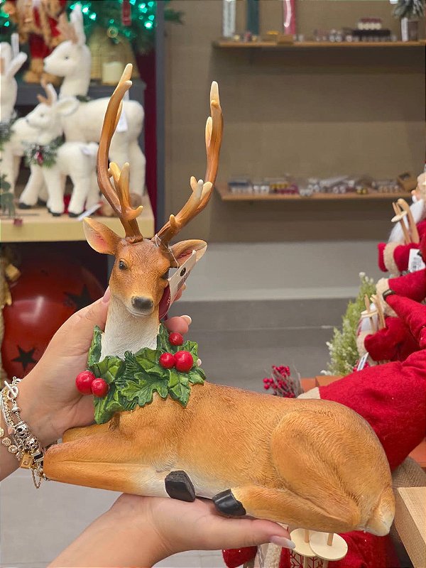 RENA DEITADA MARROM COM AZEVINHO 30,5CM - PRÉ VENDA 2026