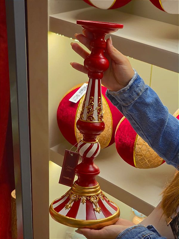 SUPORTE PARA VELA CIRCENSE LISTRADO VERMELHO E BRANCO 41CM - PRÉ VENDA 2026