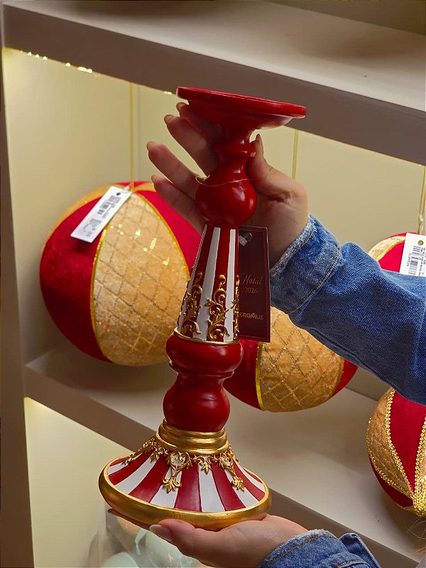 SUPORTE PARA VELA CIRCENSE LISTRADO VERMELHO E BRANCO 30CM - PRÉ VENDA 2026