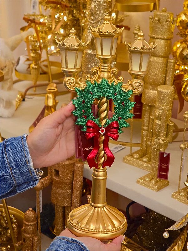 POSTE ILUMINADO COM GUIRLANDA EM RESINA 36CM - PRÉ VENDA 2026