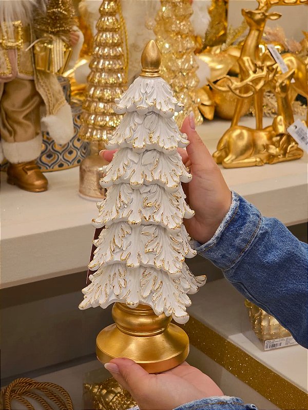 ÁRVORE BRANCA COM DOURADA EM RESINA 31CM - PRÉ VENDA 2026