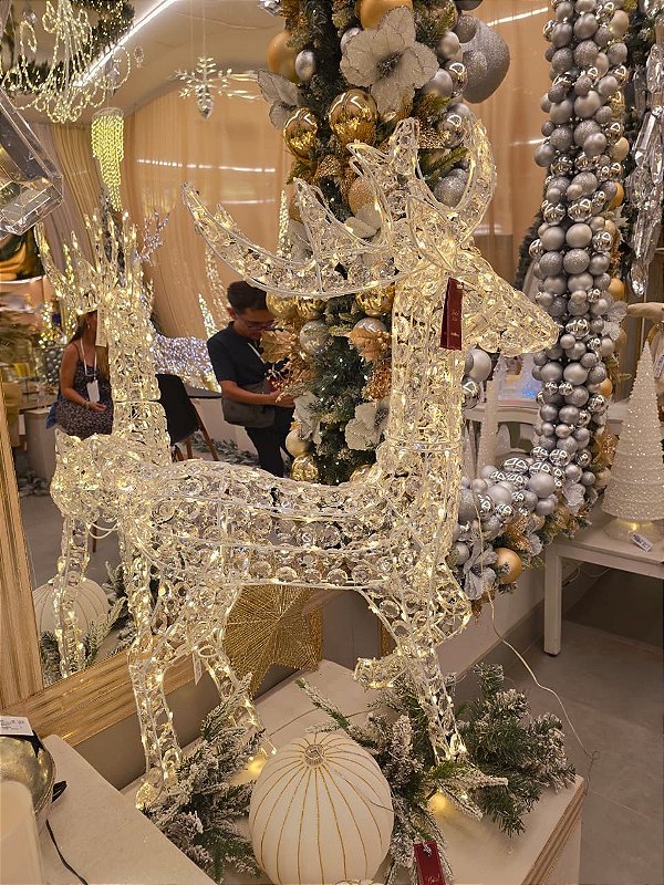 RENA EM PÉ COM PEDRAS TRANSPARENTE 200 LEDS FIO DE FADA FIXO 1M - PRÉ VENDA 2026