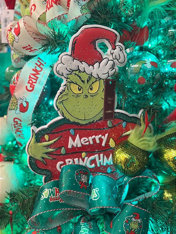 PLACA EM METAL MERRY GRINCHMAS 71CM USO EXTERNO - PRÉ VENDA 2026