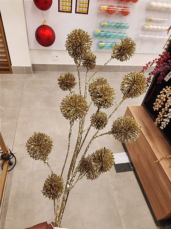 GALHO DENTE DE LEÃO DOURADO COM GLITTER 52CM - PRÉ VENDA 2026