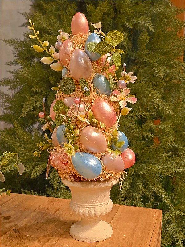VASO COM FLORES E OVOS 45CM