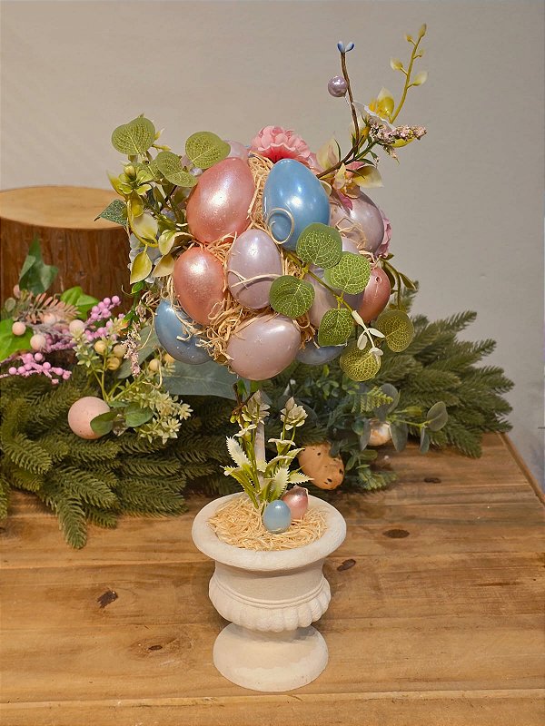 VASO COM FLORES E OVOS 40CM