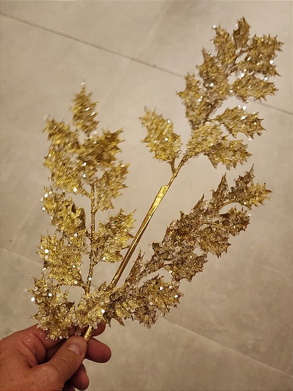 GALHO COM FOLHAGENS DOURADA 82CM - PRÉ VENDA 2026