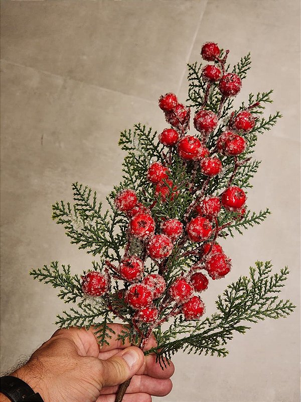 GALHO DECORATIVO BERRY FLOCADO 53CM - PRÉ VENDA 2026