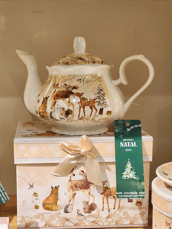 BULE DE CHÁ DECORADO RENAS COM CAIXA DE PRESENTE - PRÉ VENDA 2026