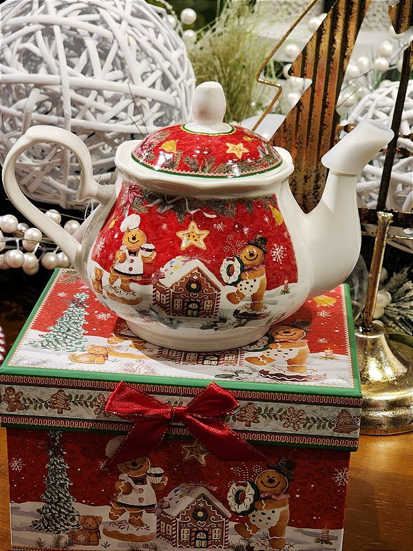 BULE DE CHÁ DECORADO GINGERBREAD COM CAIXA DE PRESENTE - PRÉ VENDA 2026