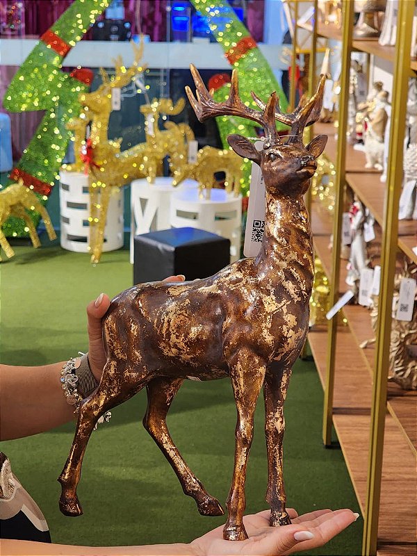 CASAL DE RENAS RESINA RÚSTICA MARROM 44CM - PRÉ VENDA 2026