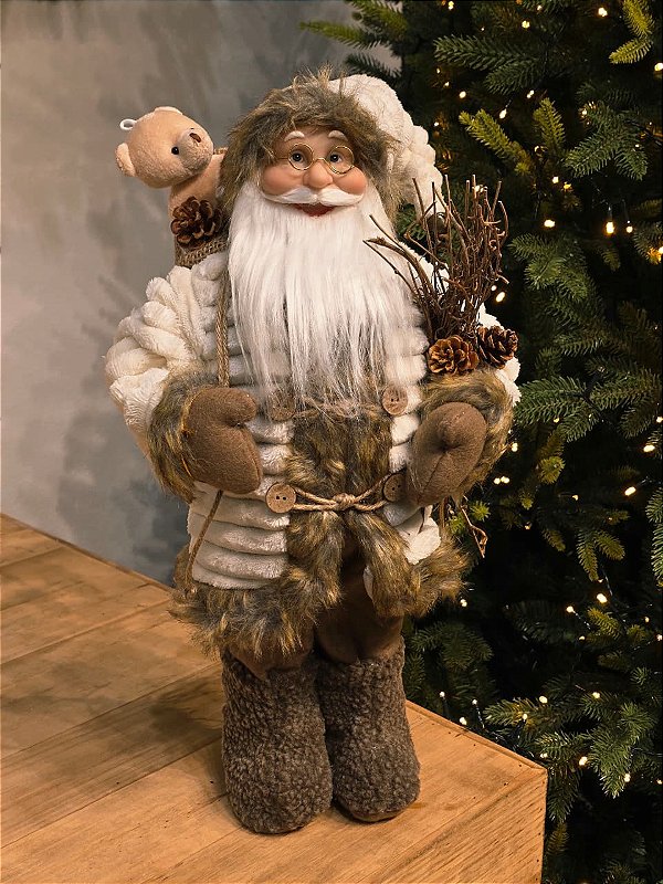 PAPAI NOEL RÚSTICO MARROM E BRANCO 45CM