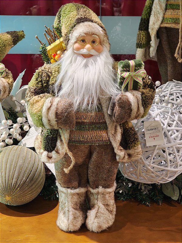PAPAI NOEL RÚSTICO MARROM E VERDE 45CM - PRÉ VENDA 2026