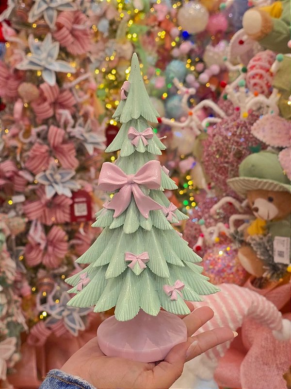 ÁRVORE EM RESINA COM LAÇO CANDY 25,5CM - PRÉ VENDA 2026