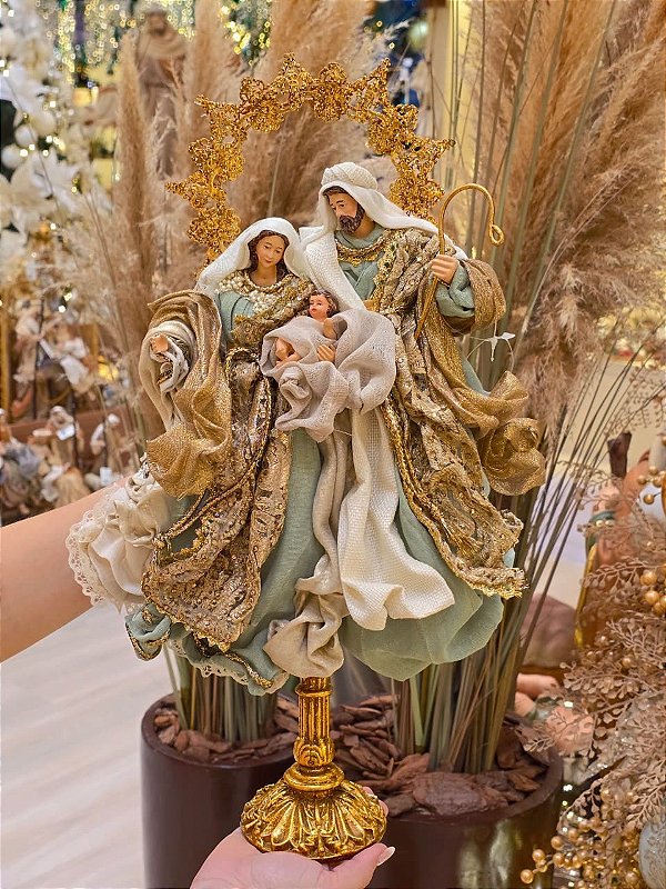 SAGRADA FAMÍLIA LUXO LINHA SACRA VERDE E DOURADO 42,5CM - PRÉ VENDA 2026