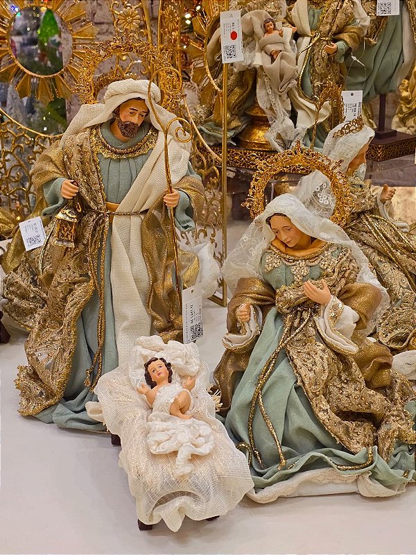 SAGRADA FAMÍLIA LUXO LINHA SACRA VERDE E DOURADA 36,25CM - PRÉ VENDA 2026