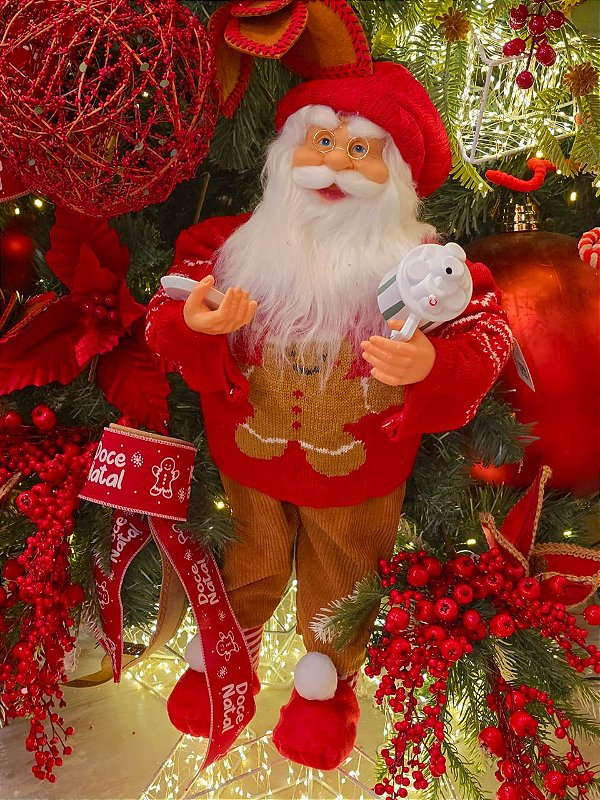 PAPAI NOEL EM PÉ COM SUETER DE GINGERBREAD 45CM - PRÉ VENDA 2026