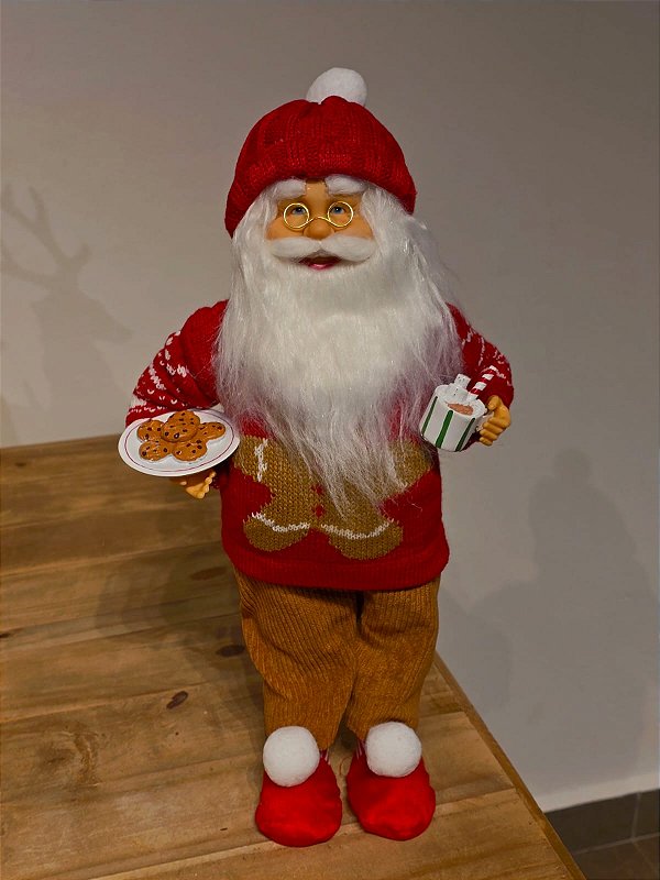 PAPAI NOEL EM PÉ COM SUETER DE GINGERBREAD 45CM