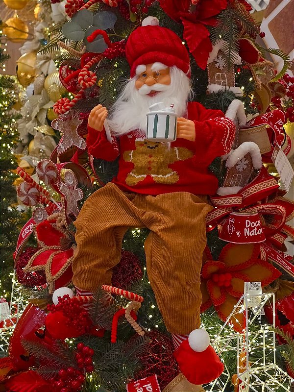 PAPAI NOEL SENTADO COM SUETER DE GINGERBREAD 60CM - PRÉ VENDA 2026
