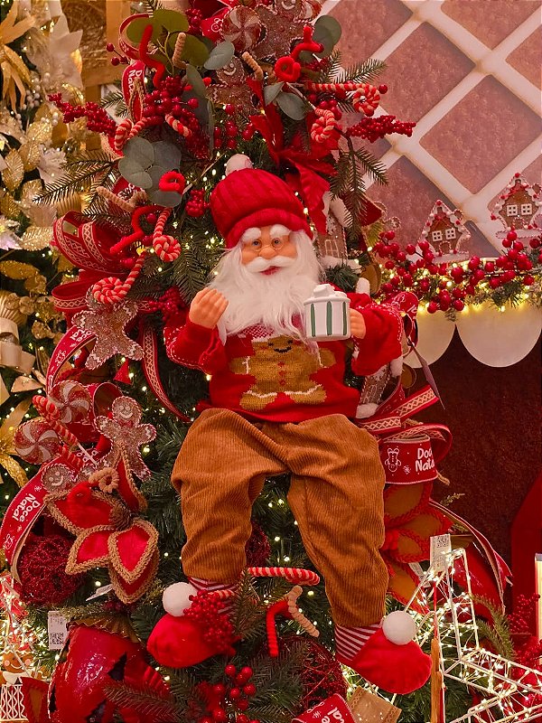 PAPAI NOEL SENTADO COM SUETER DE GINGERBREAD 45CM - PRÉ VENDA 2026