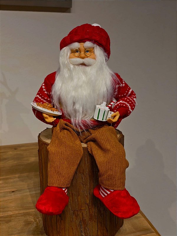 PAPAI NOEL SENTADO COM SUETER DE GINGERBREAD 45CM