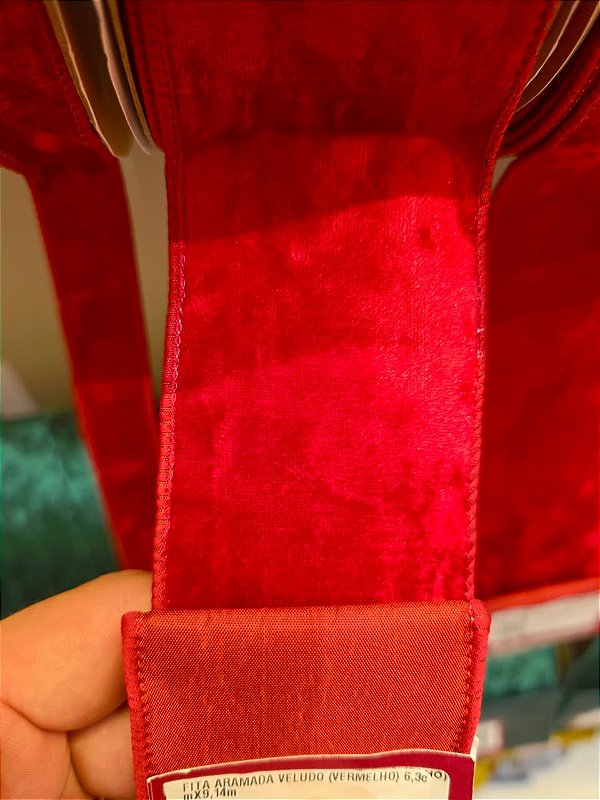 FITA ARAMADA VELUDO VERMELHO 6,3CM - PRÉ VENDA 2026
