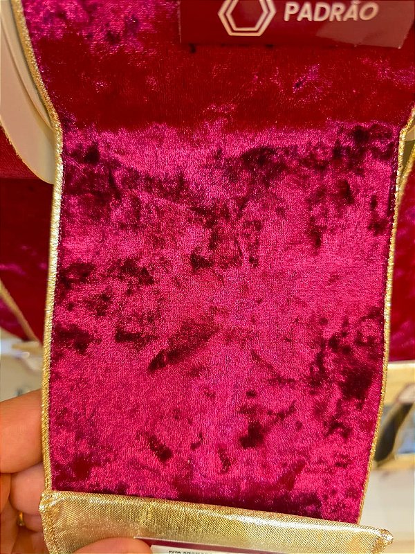 FITA ARAMADA VELUDO BORDO DUPLA FACE DOURADO 12CM - PRÉ VENDA 2026